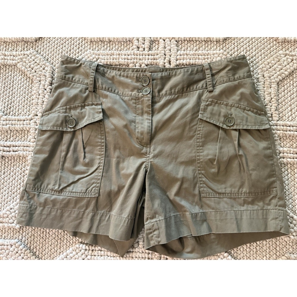 Talbots Cargo Shorts Dark Khaki Olive Cotton Pockets Size 4 Inseam 4.5"